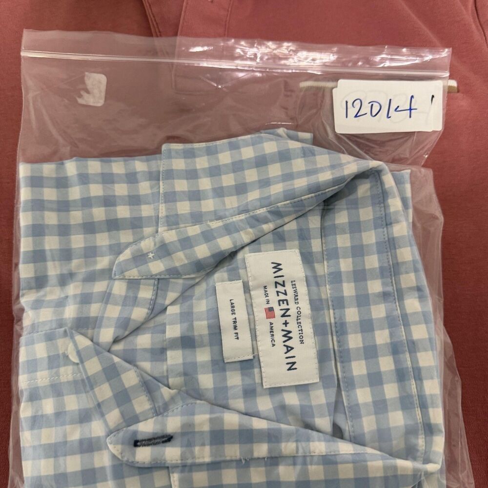 Mizzen + Main Shirt Mens Large Blue Gingham Leeward Trim Fit Dress Button Up - Picture 10 of 10